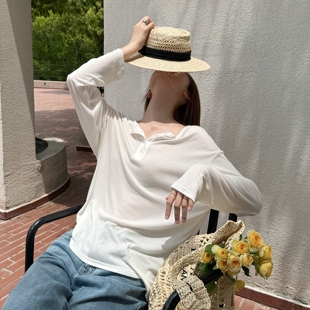 【超软亨利领罩衫】 宽松廓形薄款含桑蚕丝防晒T恤女夏天清凉显瘦