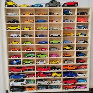 创意实木多格收纳盒儿童玩具小汽车壁挂收纳架多宝格原木色松木架
