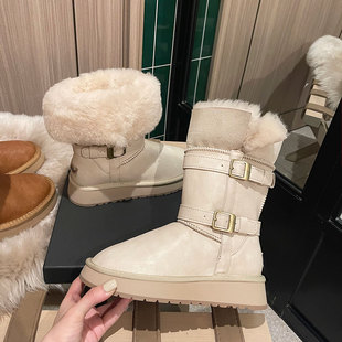 款 冬季 4CM防滑厚底羊毛厚绒搭扣女士中筒雪地靴 WIN95新品 LOFTIME