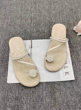 套趾罗马风格平跟水钻拖鞋新夏季