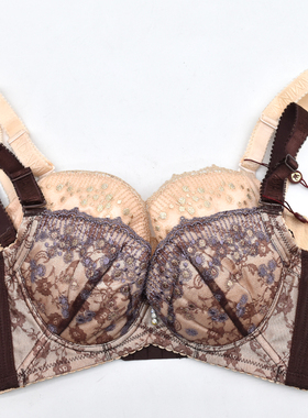 内衣女 薄棉C杯刺绣有钢圈小胸聚拢3排扣调整型文胸 纳芙系列V308