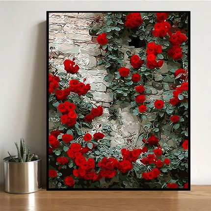 diy数字油画油彩画植物花卉风景手绘填色画客厅卧室装饰画红玫瑰