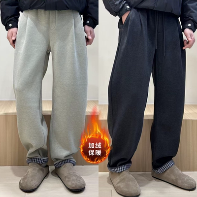 冬季新款加绒加厚拼接弯刀卫裤男