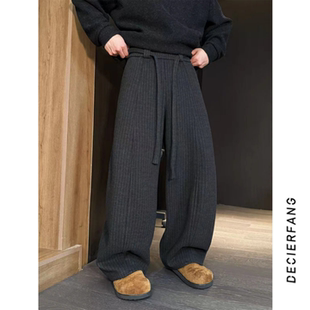 男潮牌百搭弯刀裤 飘带抽绳竖条纹加绒休闲裤 小众设计师款 2025冬季