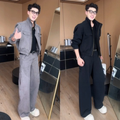 男士 套装 秋季 新品 两件套 工装 潮流百搭设计感时尚 风立领夹克阔腿裤
