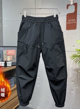秋冬加绒潮牌时尚束脚休闲裤秋季男士高品质韩版轻奢户外百搭长裤