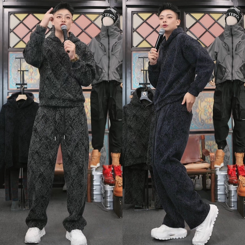 冬季重磅毛绒感连帽卫衣套装男