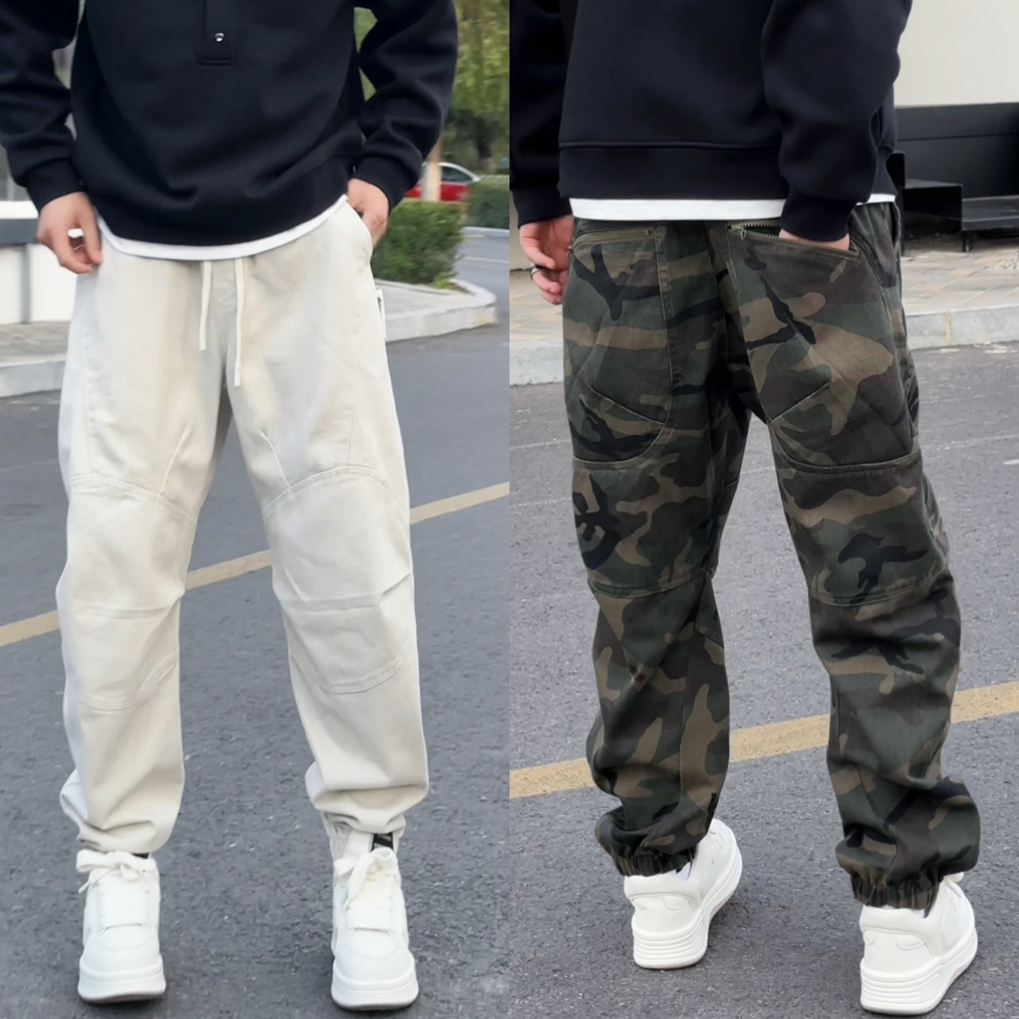 秋季男士立体裁剪拼接束脚工装裤