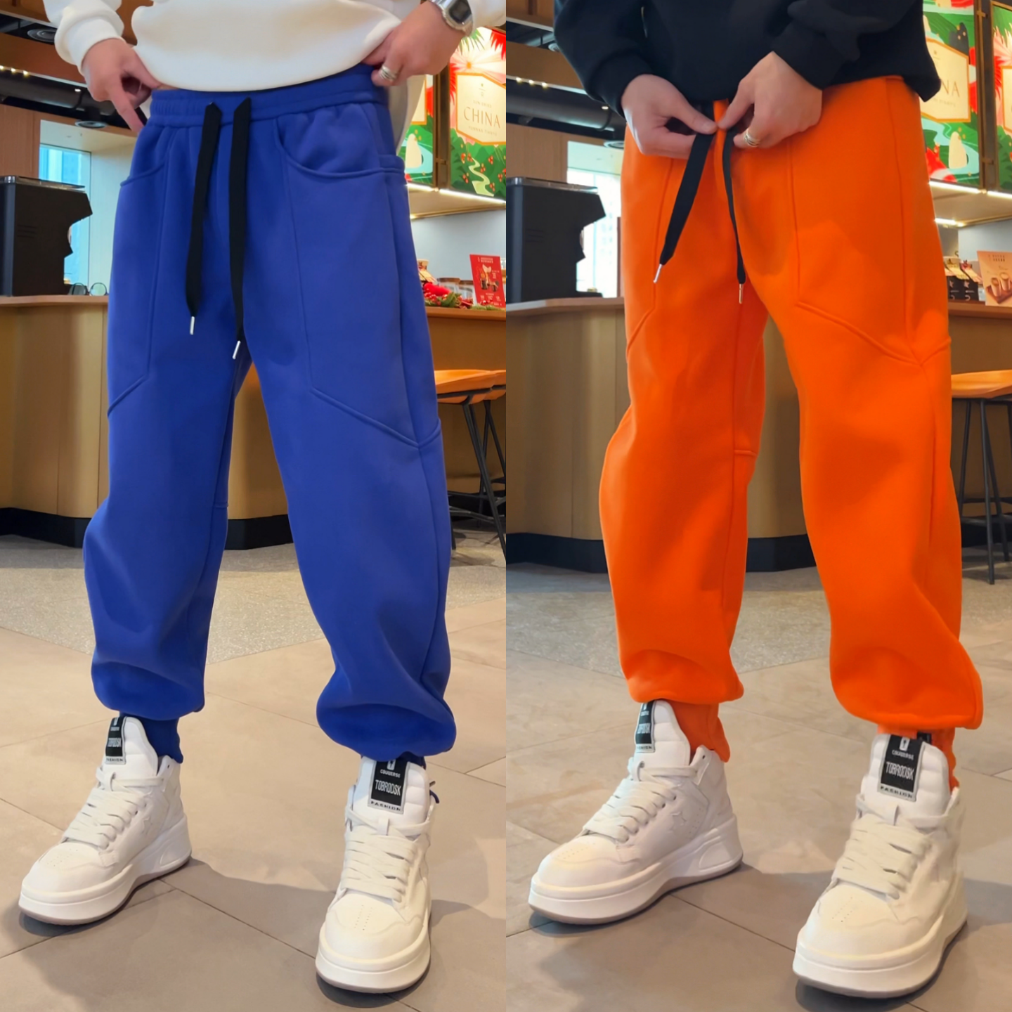 韩版时尚百搭立体剪裁大口袋时尚男士束脚裤冬季加绒保暖运动卫裤