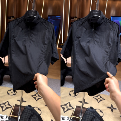 夏季老钱风拼网透气百搭短袖