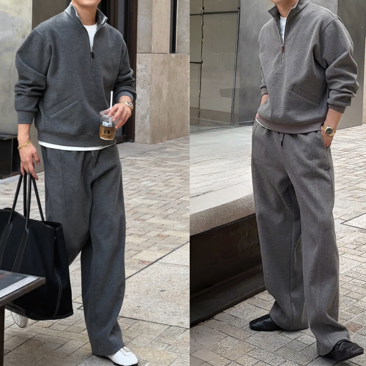 高级感秋季半拉链休闲运动套装