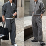 高级感秋季休闲运动半拉链卫衣休闲裤套装男秋冬厚款情侣装两件套