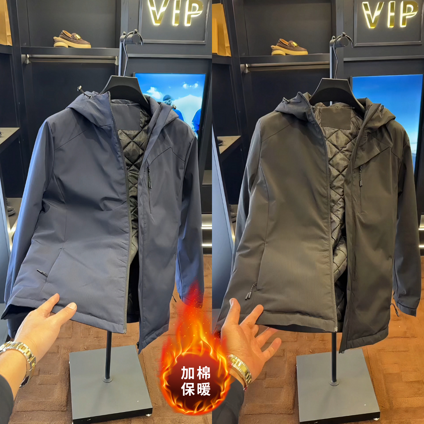 户外休闲风连帽加绒夹克外套冬季新品男士商务时尚防风保暖外套潮