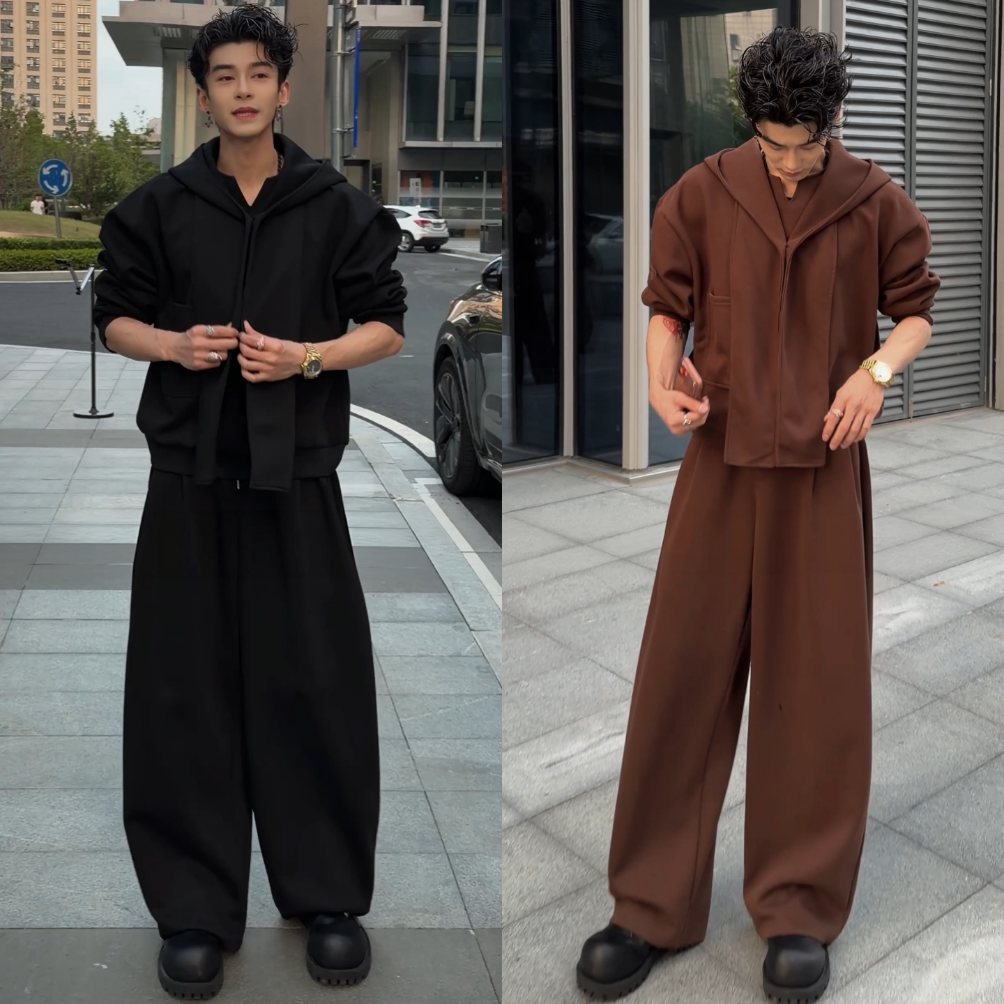 简约设计感连帽卫衣长裤时尚套装