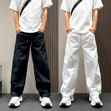 简约时尚百搭宽松长裤夏季男新款潮牌痞帅休闲直筒薄款透气阔腿裤