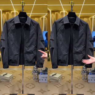男时尚 新款 春季 休闲简约潮流百搭轻奢高级外套 黑武士翻领夹克