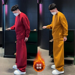 直播同款冬季新款运动加绒时尚套装韩版潮流卫衣卫裤男女款两件套