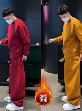 直播同款冬季新款运动加绒时尚套装韩版潮流卫衣卫裤男女款两件套