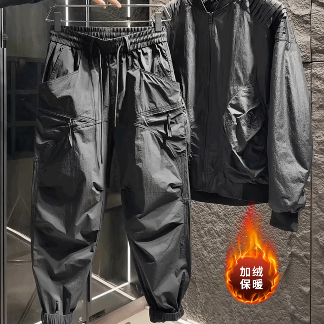 潮牌秋季新款休闲裤拉链加绒保暖百搭束脚裤美式多兜男士工装裤潮