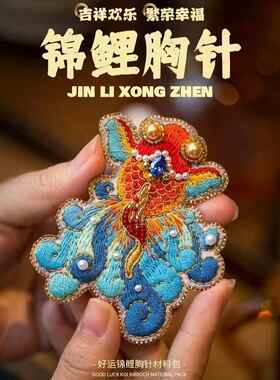 刺绣胸针头饰锦鲤鱼法式手工diy材料包中国风衣服配饰创意男礼物