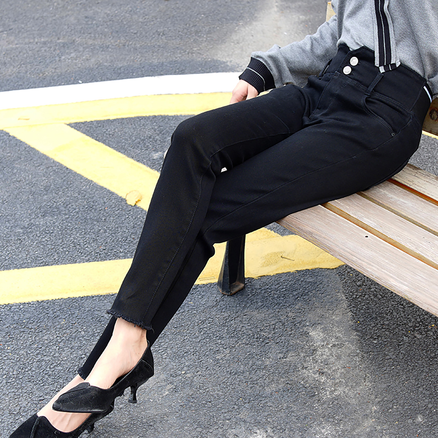 香依雅园 2025冬季新款200斤大码高腰休闲保暖微弹牛仔裤69027-1