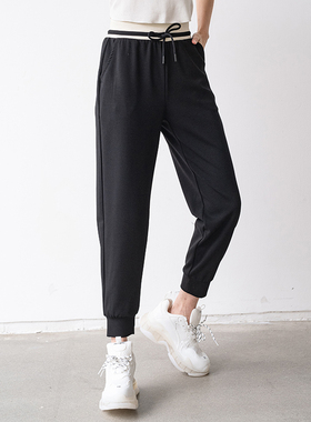 香依雅园 2023春季新款黑色高腰束脚哈伦裤休闲百搭松紧长裤36121