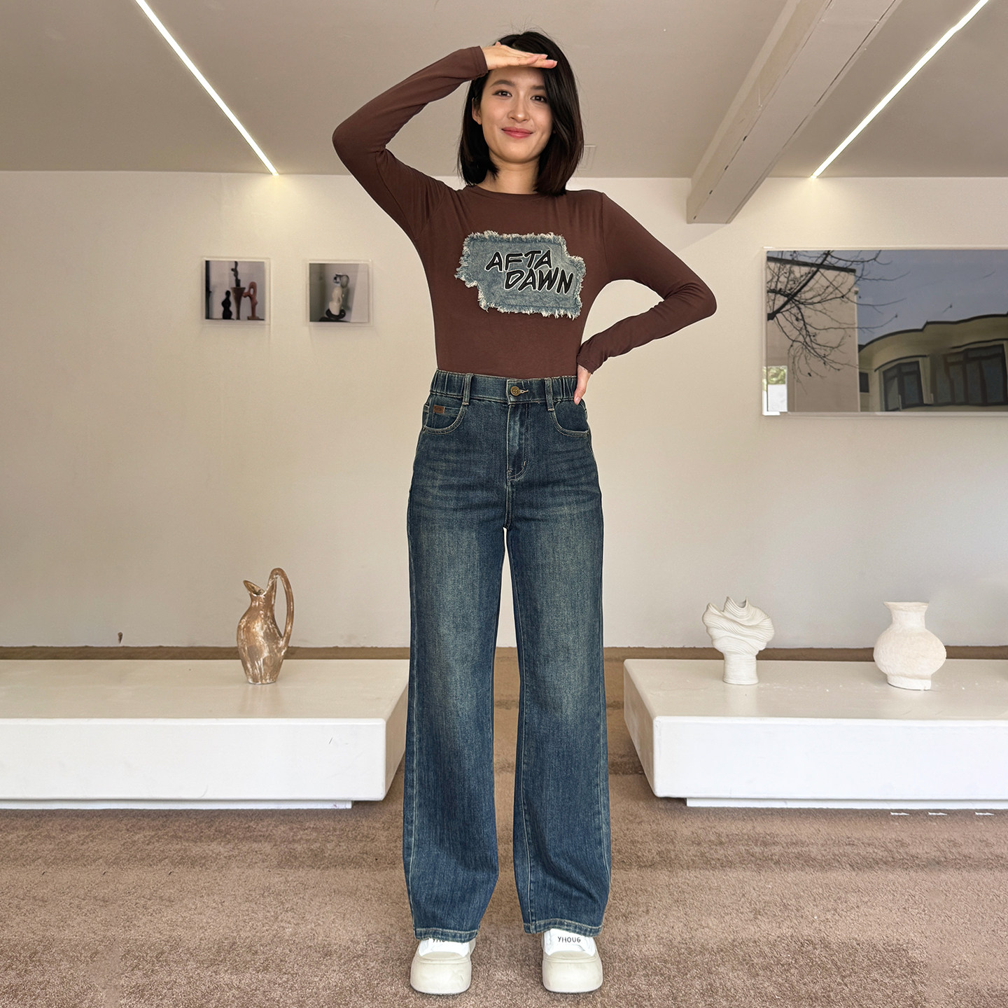 香依雅园 2025秋季新款200斤大码高腰显瘦蓝色牛仔直筒裤女58022