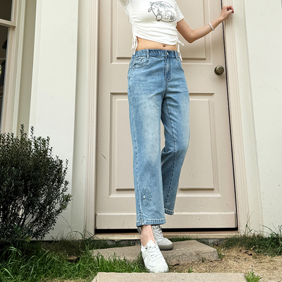 香依雅园 2025夏季新款胖MM大码薄款弹力高腰牛仔铅笔裤女57008