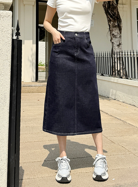 香依雅园 2025夏季新款200斤大码深蓝色复古牛仔半身裙56070-1