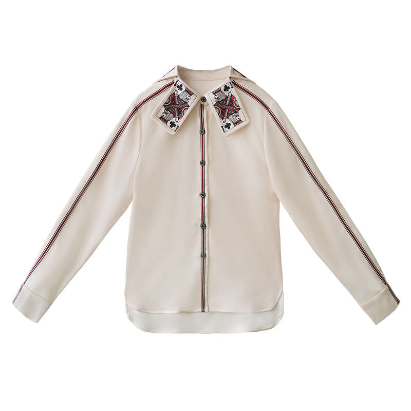 Kamo Original Design new Fun Playing Cards Blouses Design Niche Retro Hong Kong Style Tops Women's Autumn