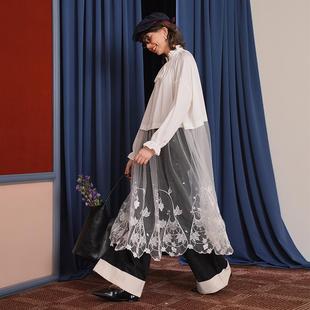 咖沫原创中古风藤蔓刺绣连衣裙复古蕾丝拼接纱裙设计感女装小众