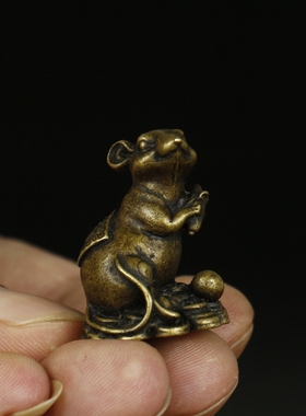 创意黄铜子鼠挂坠实心十二生肖老鼠汽车钥匙扣开关招财挂件钥匙链