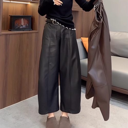 欧洲站蛋白皮裤阔腿裤女2025新款