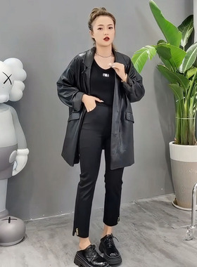 欧货黑色高腰直筒面膜裤女秋季2024年新款九分小个子显瘦烟管裤子