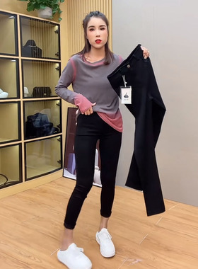 欧货2024春季新款铅笔裤小脚裤黑色弹力高腰显瘦魔术裤小猫裤外穿