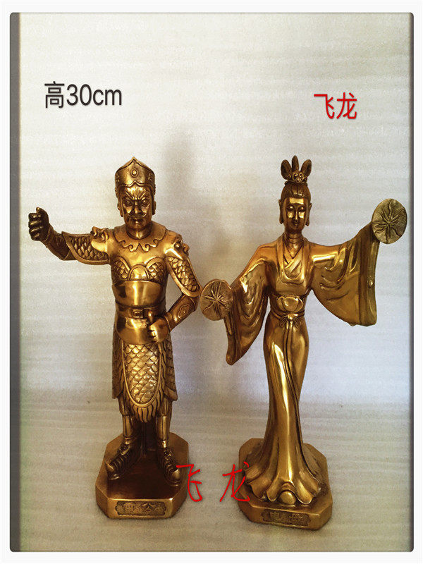 飞龙纯铜10寸雷公电母雷师雷神闪电神金光圣母闪电娘娘铜像摆件