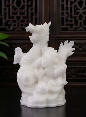 天然白玉龙摆件龙腾四海家居客厅酒柜店铺开业乔迁新居工艺品礼品