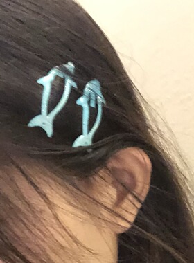 Coreland夏日多巴胺蓝色小海豚可爱发夹y2k辣妹刘海发卡frutiger