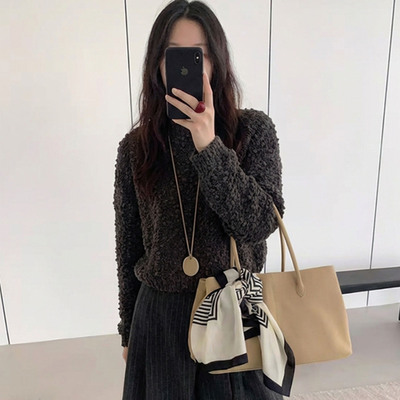 超洋气~墨灰色颗粒圈圈毛衣女套头慵懒风针织衫显瘦毛绒上衣