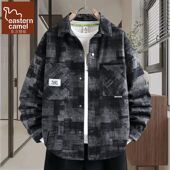 东方骆驼日系格子牛仔衬衫 潮高级感衬衣夹克痞帅褂子 外套男春秋季