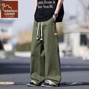 宽松直筒垂感休闲裤 东方骆驼纯棉工装 新款 男春季 子胖子加肥加大 裤