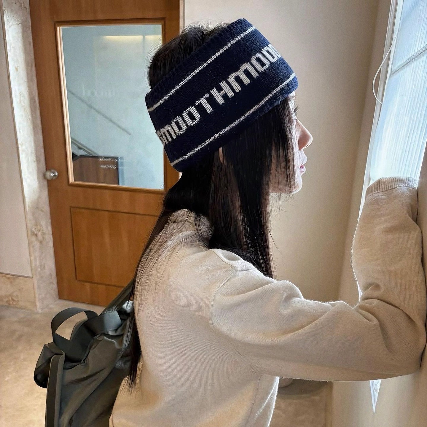 韩国小众字母提花简约复古宽边发带针织毛线头带休闲时尚发箍头巾