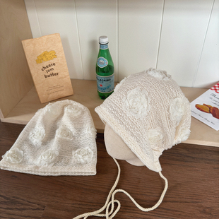 日系夏天镂空立体花朵包头显脸小帽子女文艺复古大头围松垮堆堆帽