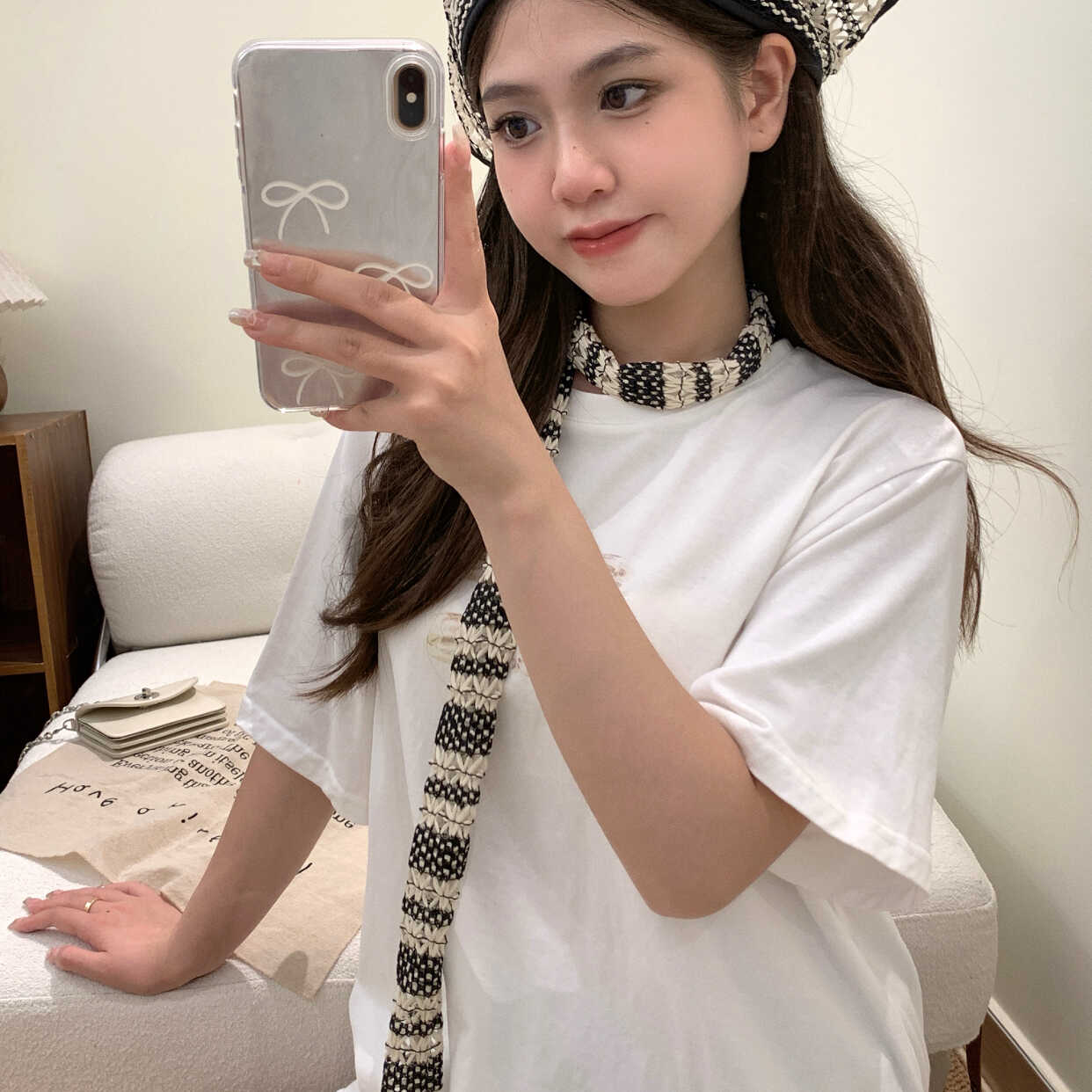 夏季条纹镂空原宿风女小围巾围脖