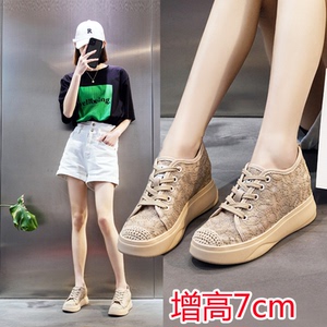 渔夫鞋女内增高夏季蕾丝网面透气系带厚底休闲单鞋小码女鞋313233