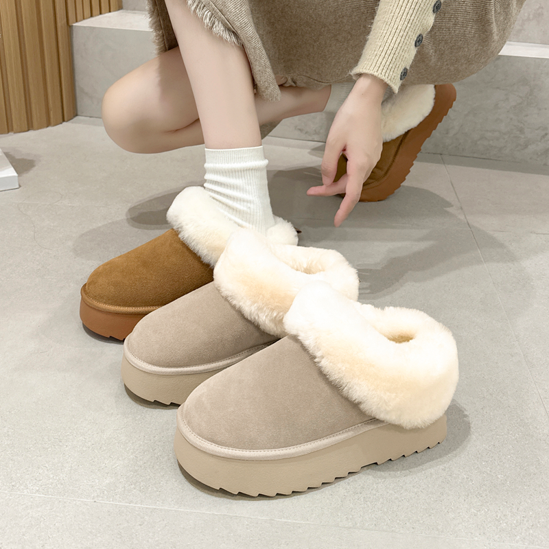 超好看冬鞋雪地靴真皮松糕平底34