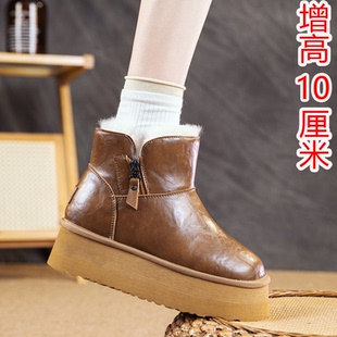雪地靴女2025新款冬季内增高10cm小个子加绒加厚棉鞋小码31323334