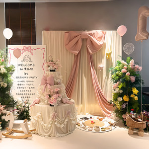 1周岁生日布置女宝韩系氛围感家庭版粉色简约kt板定制布幔背景板