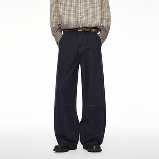 男女宽松阔腿垂感休闲弯刀裤 JIINOO美式 复古水洗牛仔裤