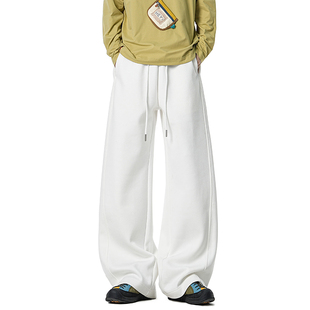 百搭运动裤 男女情侣垂感阔腿长裤 潮牌白色宽松卫裤 JIINOO春季